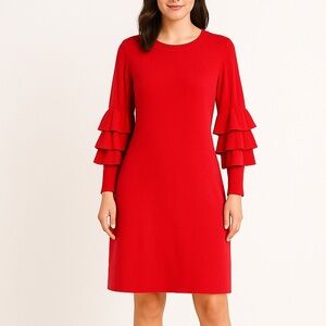 Valentine Red Ruffle Sleeve Cocktail 100% cotton Sweater Dress size L cozy